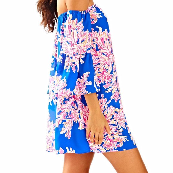 Lilly Pulitzer Sanilla Silk Dress Off The Shoulder - Picture 2 of 6